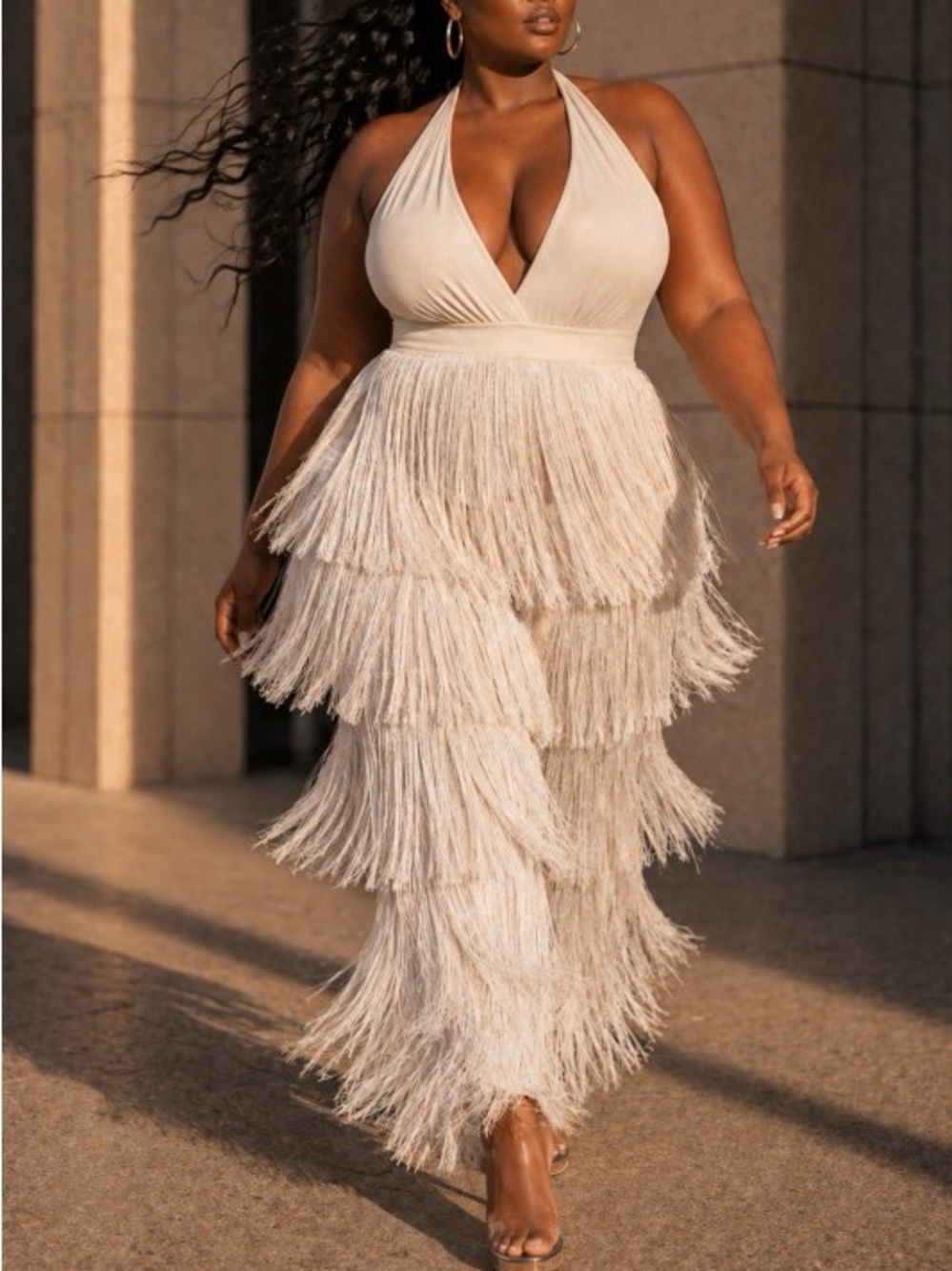 Fringe Halter Jumpsuit WHITE